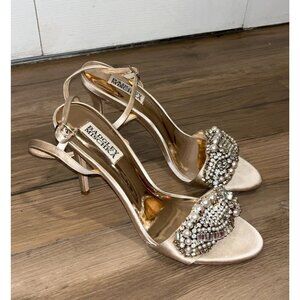 Badgley Mischka Rhinestone Pearl Embellishments Strappy Heeled Sandal Women's Si